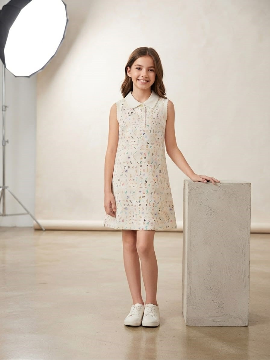 Sleeveless Collared Print Dress BTG324