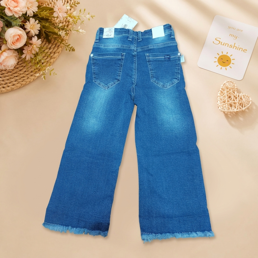 Wide‑Leg Frayed Hem Denim Jeans-1860