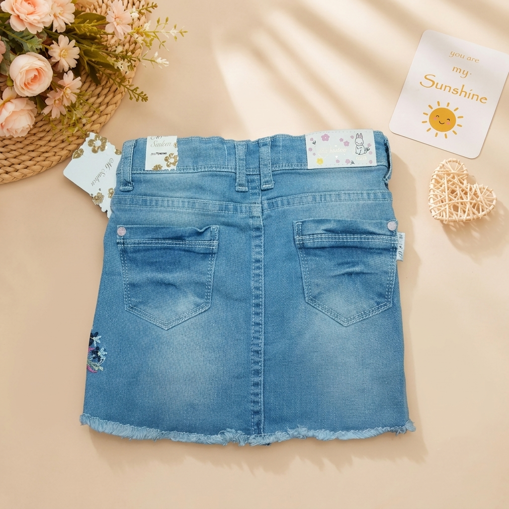 Girls’ Embroidered Denim Skirt- 1611