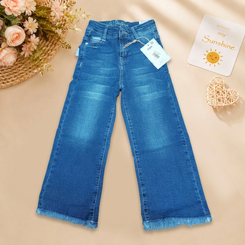 Wide‑Leg Frayed Hem Denim Jeans-1860