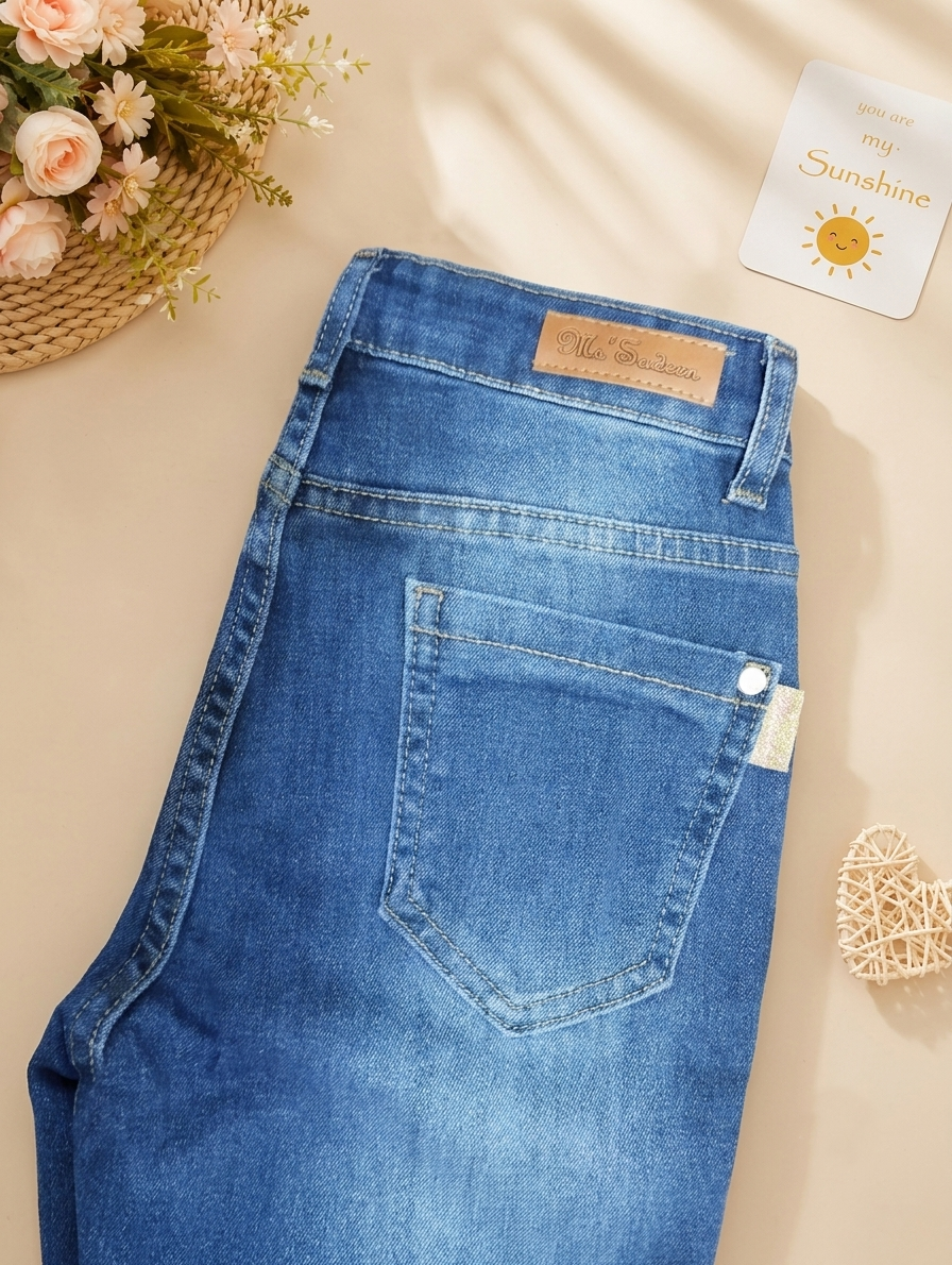 Wide‑Leg Frayed Hem Denim Jeans-1860