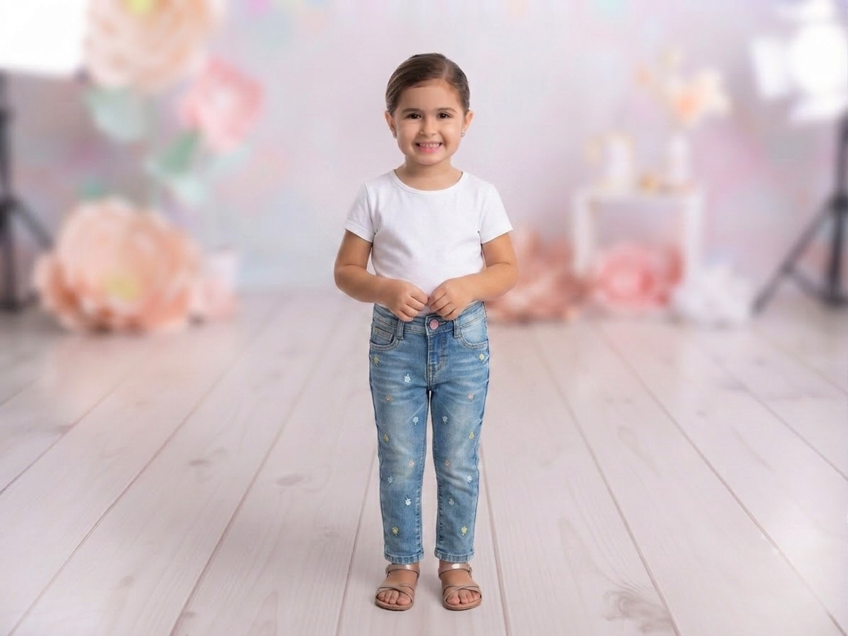 Girls’ Embroidered Denim Jeans- 1675
