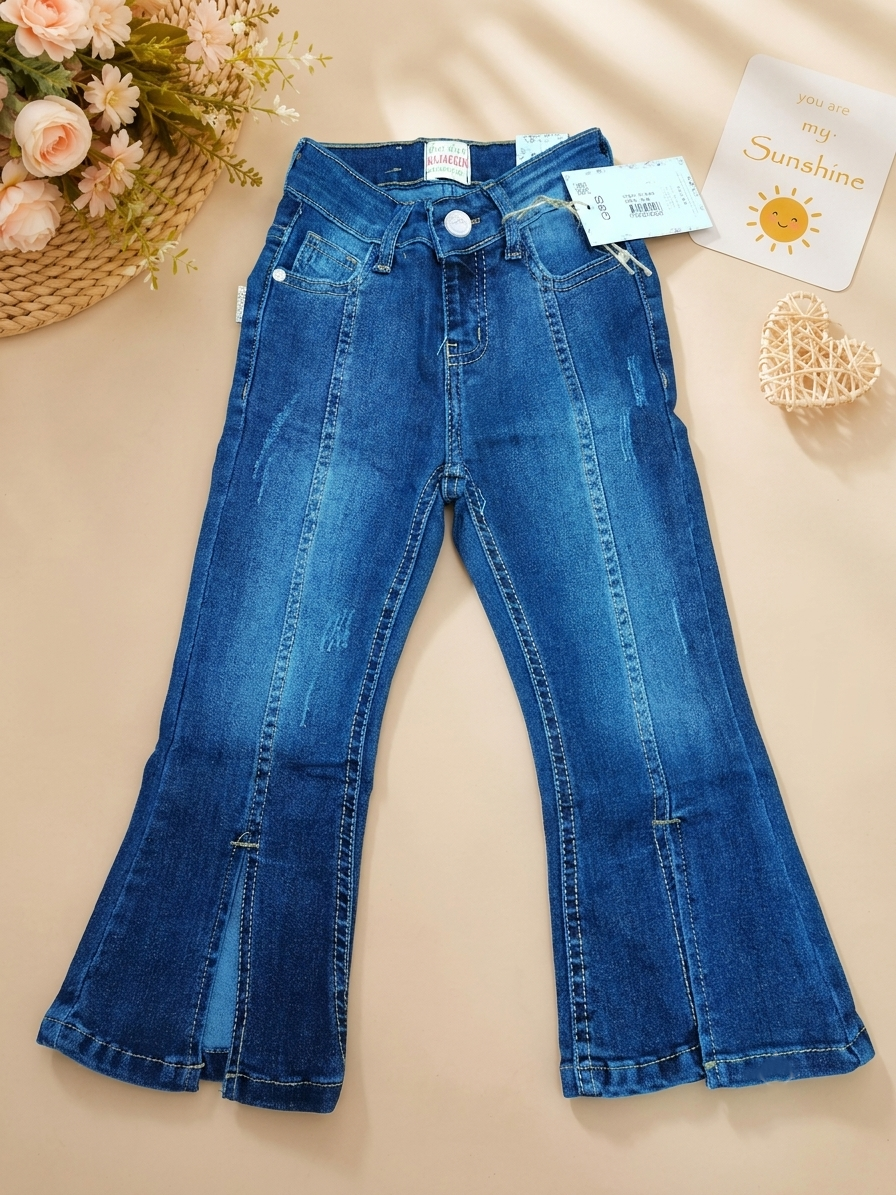 Flared Denim Jeans with Slit Hem -1920