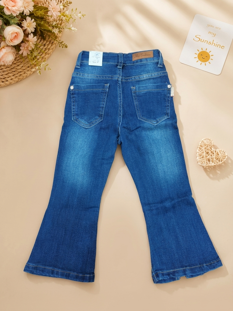 Flared Denim Jeans with Slit Hem -1920