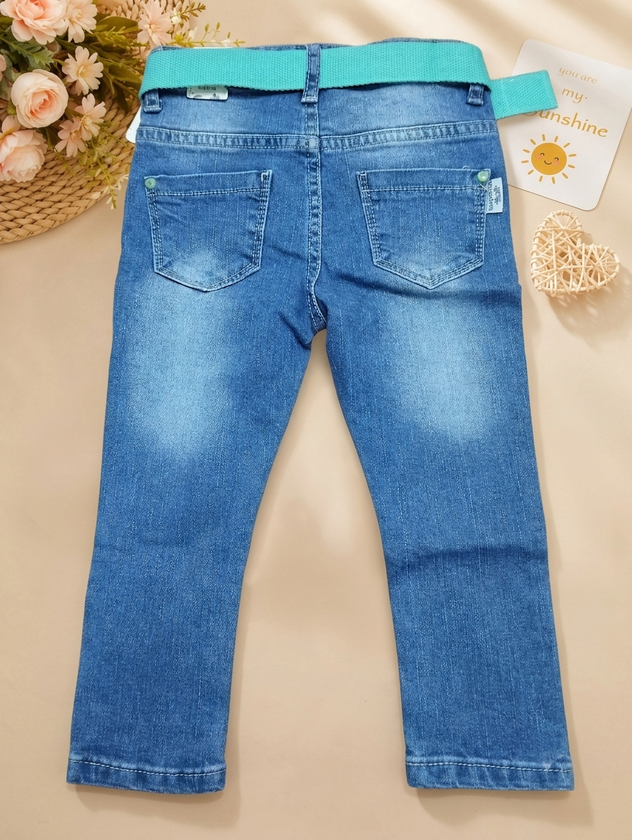 Light Blue Denim Jeans with Belt- 1801