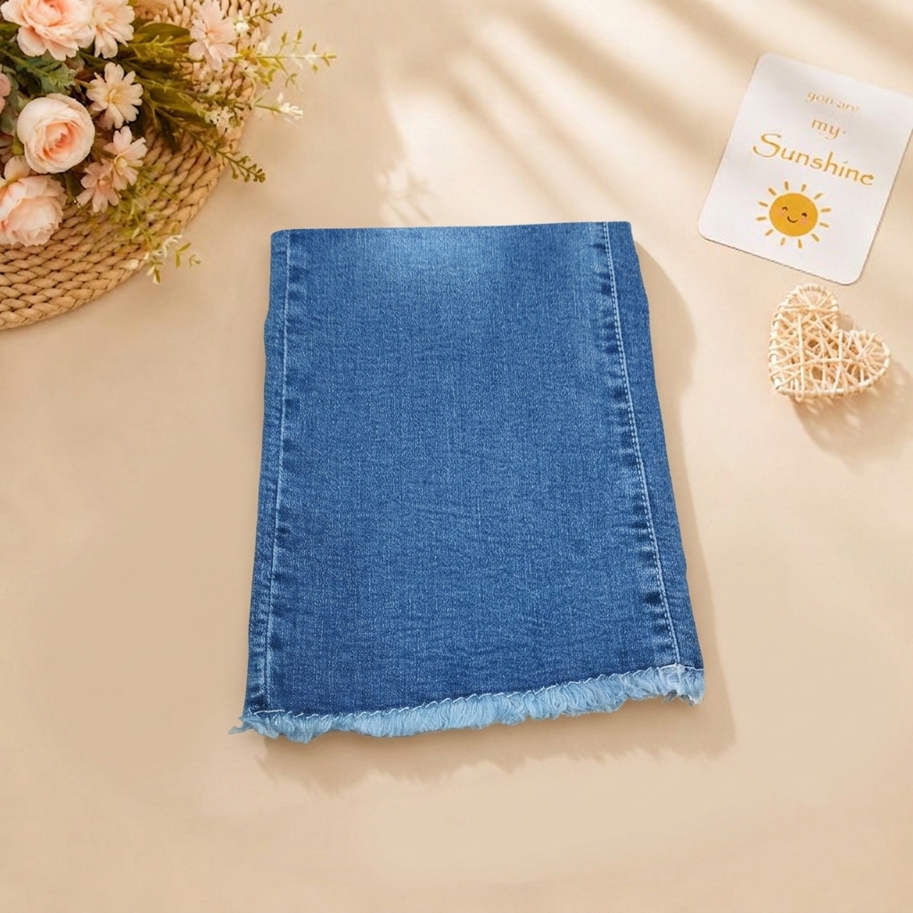 Wide‑Leg Frayed Hem Denim Jeans-1860