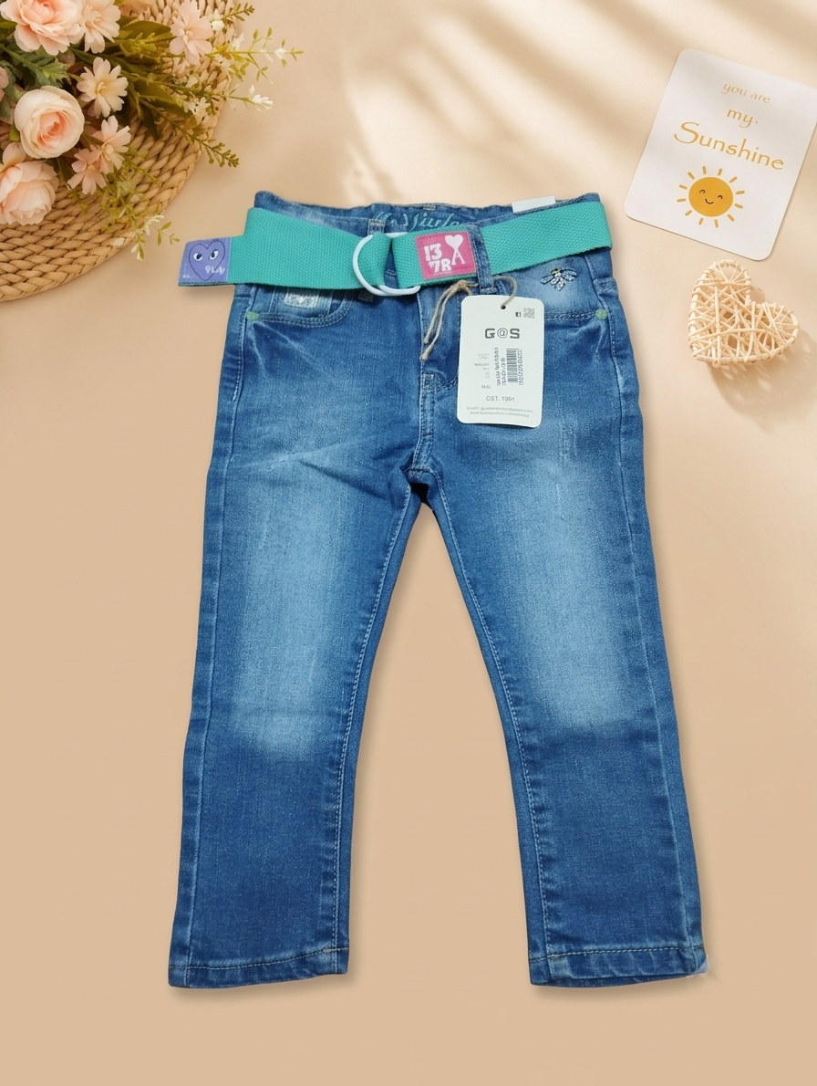 Light Blue Denim Jeans with Belt- 1801