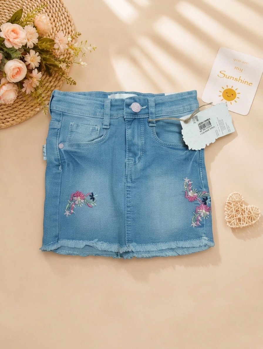 Girls’ Embroidered Denim Skirt- 1611