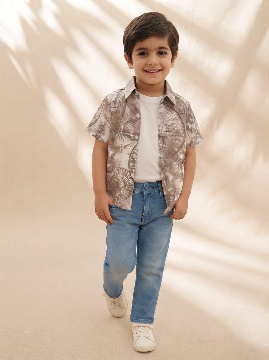 Beige-colored patterned shirt AK009