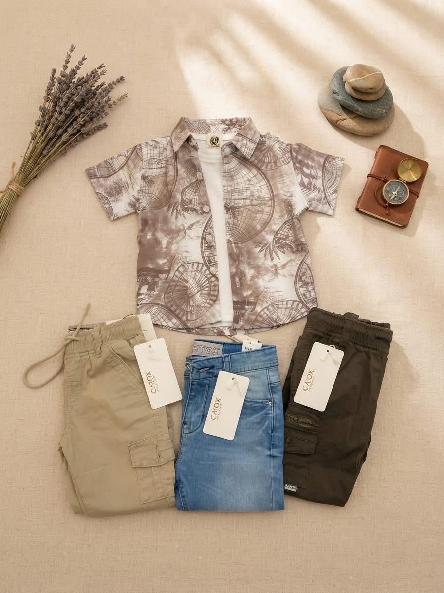 Beige-colored patterned shirt AK009
