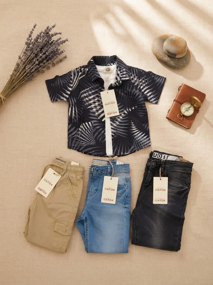 Black & Gray Leaf Print Shirt AK007