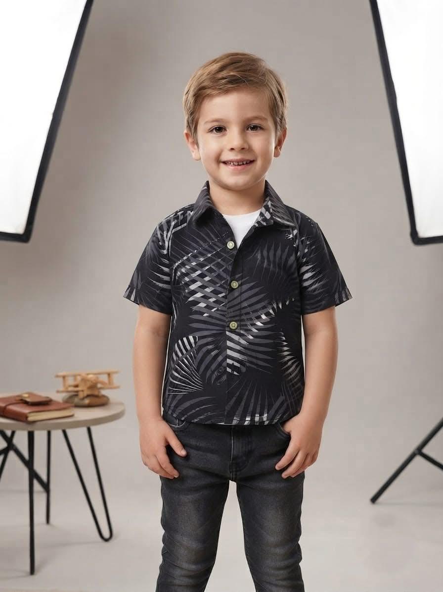 Black & Gray Leaf Print Shirt AK007